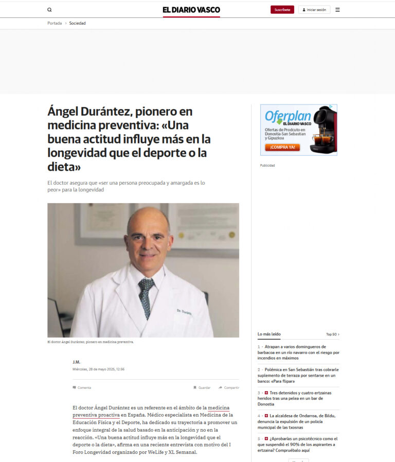 Ángel Durántez, pionero en medicina preventiva: «Una buena actitud influye más en la longevidad que el deporte o la dieta»