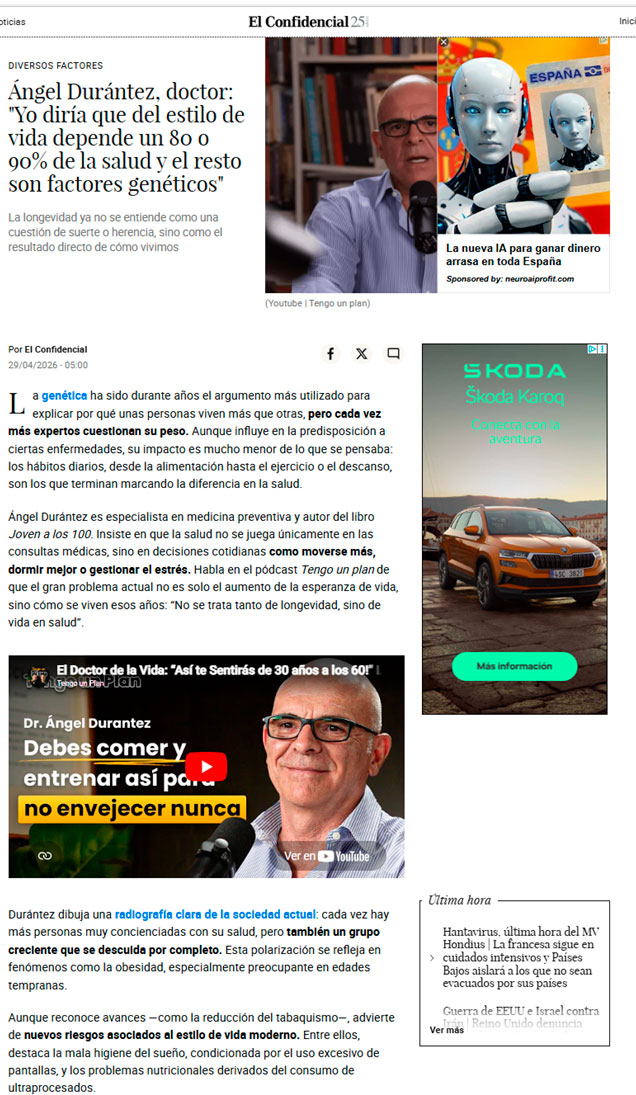 El Dr. Ángel Durántez destaca el impacto del estilo de vida en la salud y la longevidad